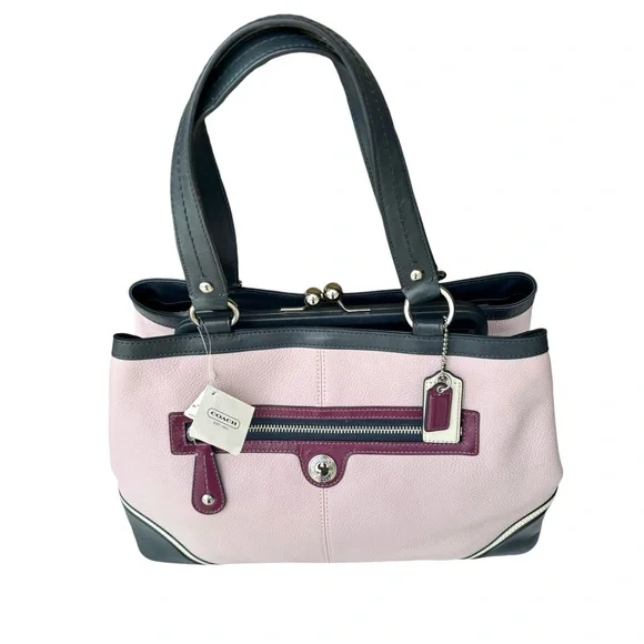 🆕 Coach Laura Spectator Shoulder Bag Satchel Kiss Lock Lavender Leather - Picture 11 of 17